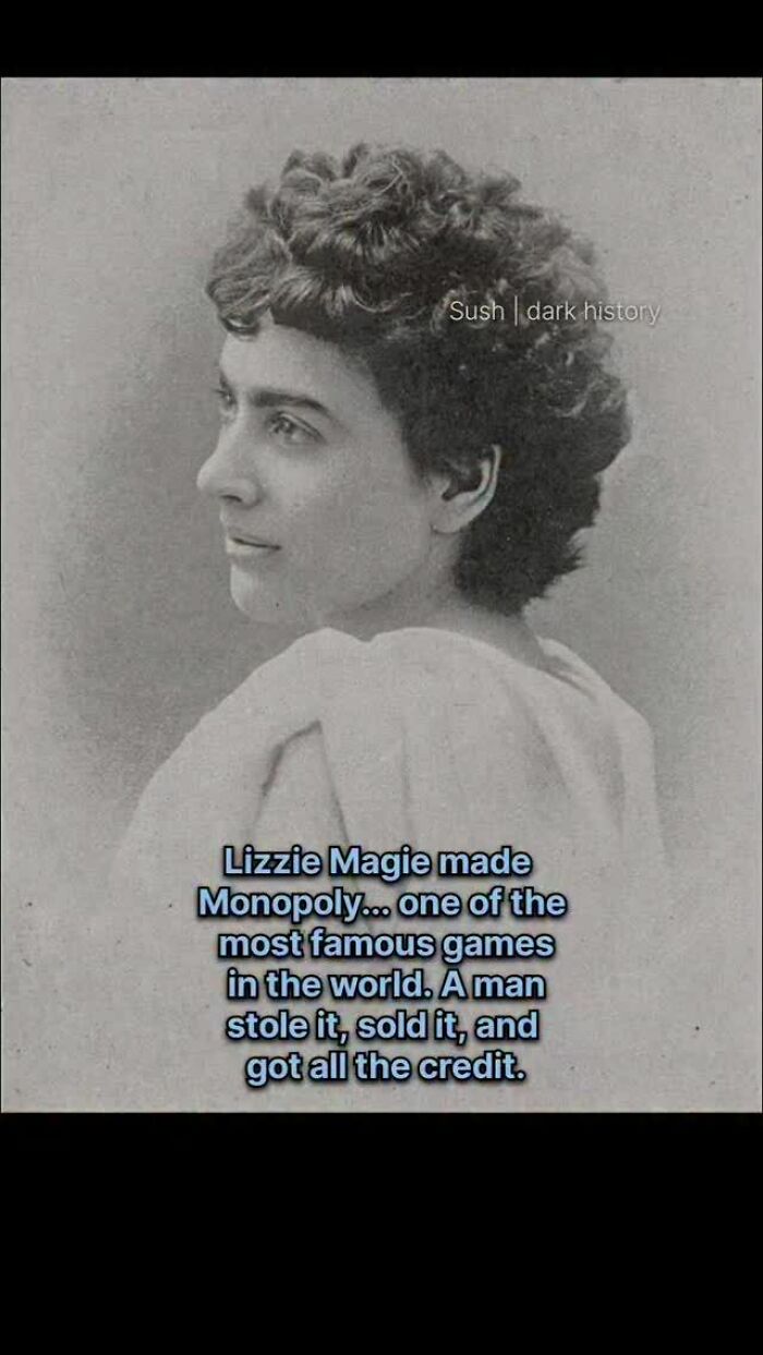 Black and white portrait of Lizzie Magie, creator of Monopoly, related to famous historical game facts