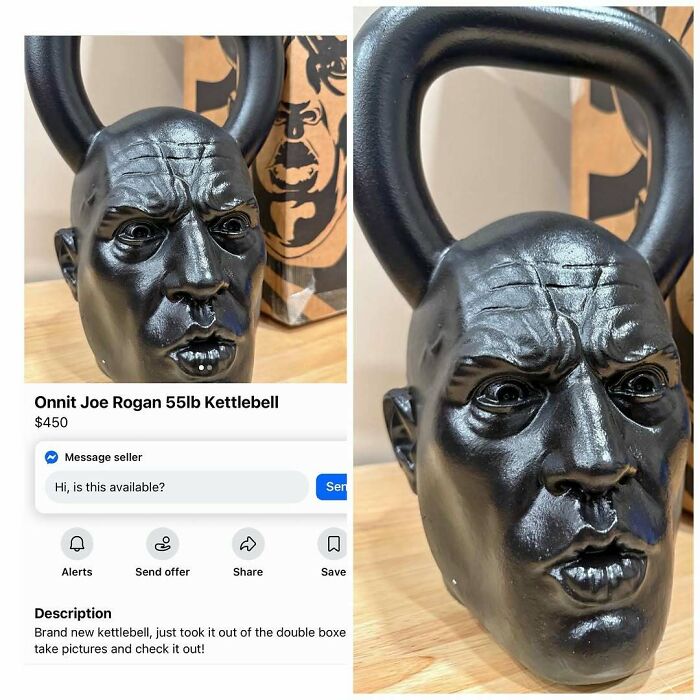 Black Onnit Joe Rogan 55lb kettlebell for sale on Facebook Marketplace
