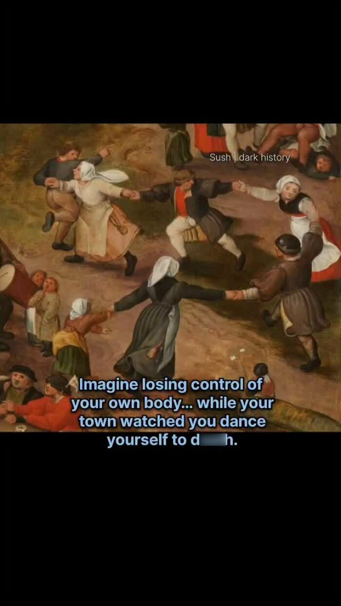 Historical painting showing dancers in traditional clothes illustrating horrifying historical facts about dancing to d***h