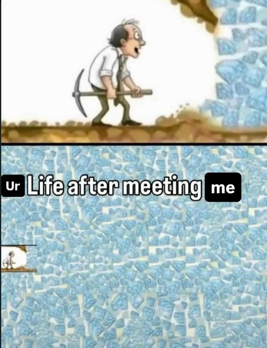 Cartoon showing life after meeting funny unhinged posts about impact and change