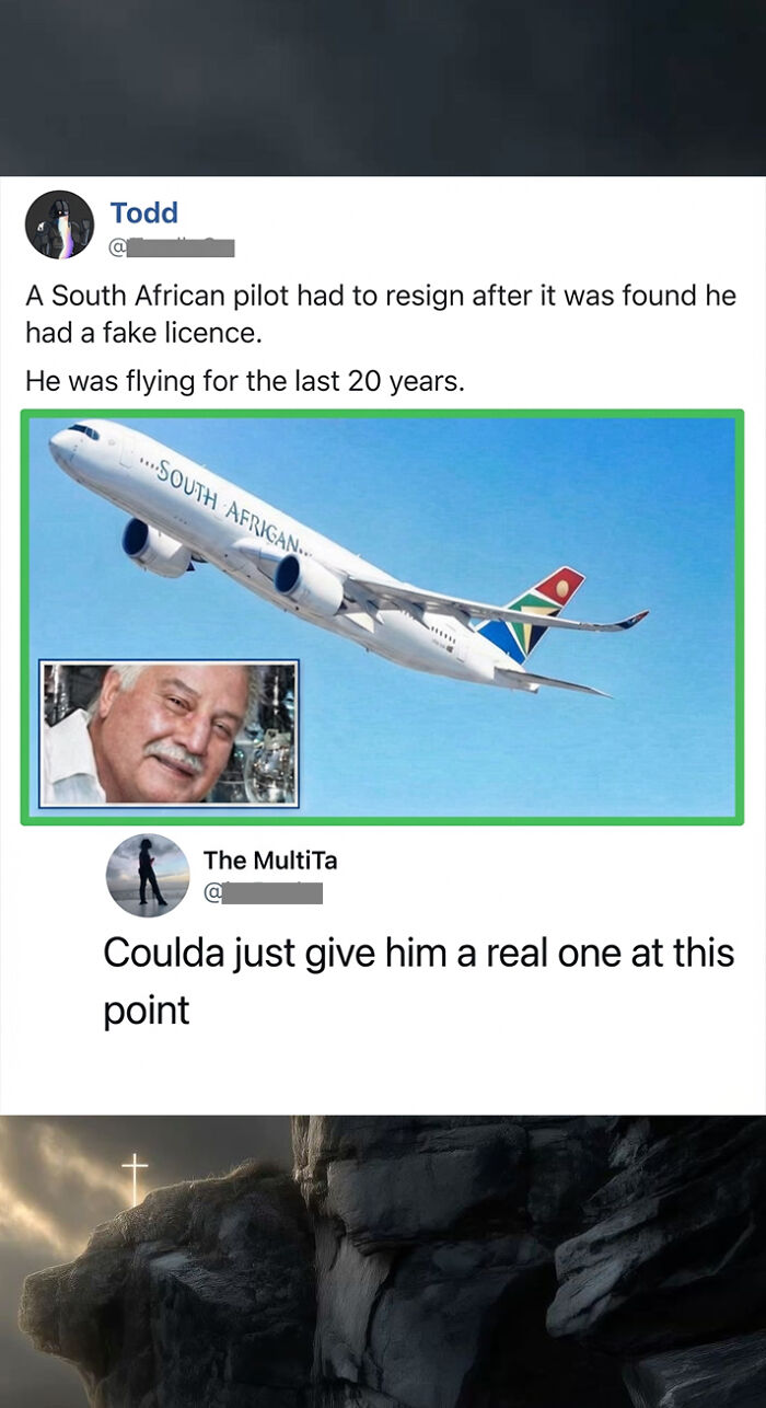 Savage comment about South African pilot with fake license flying for 20 years
