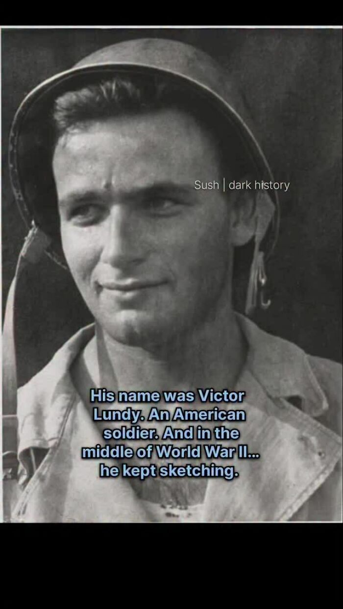 Black and white photo of soldier Victor Lundy who kept sketching during World War II