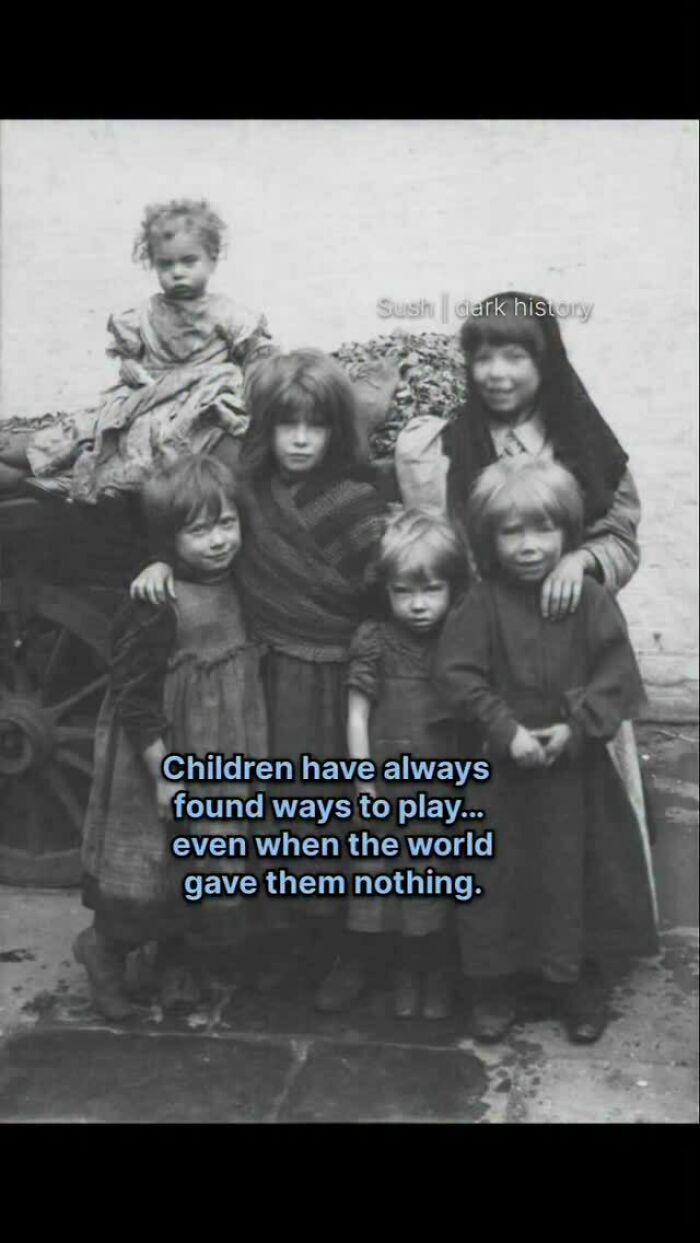 Group of children playing despite harsh conditions in creepy historical facts