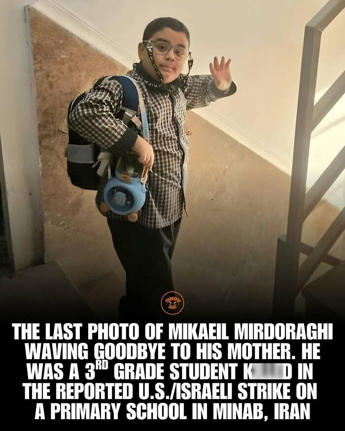 Last photo of Mikaeil Mirdoraghi waving goodbye before US Israeli strike on Iran school