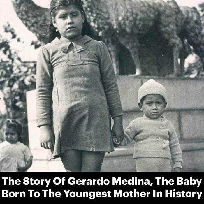 Black and white photo of Gerardo Medina, child of youngest mother in history