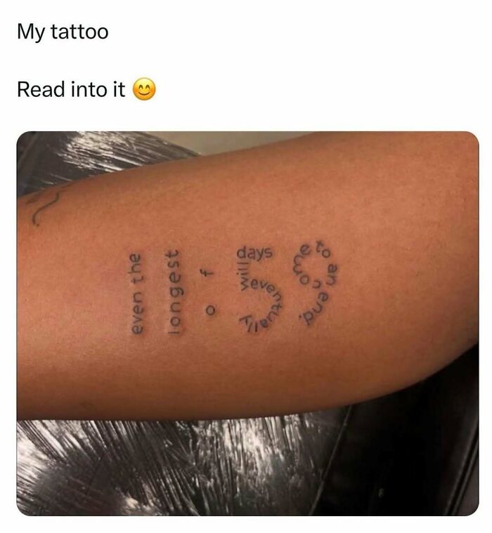 Tattoo with words arranged in a circular shape funny meme