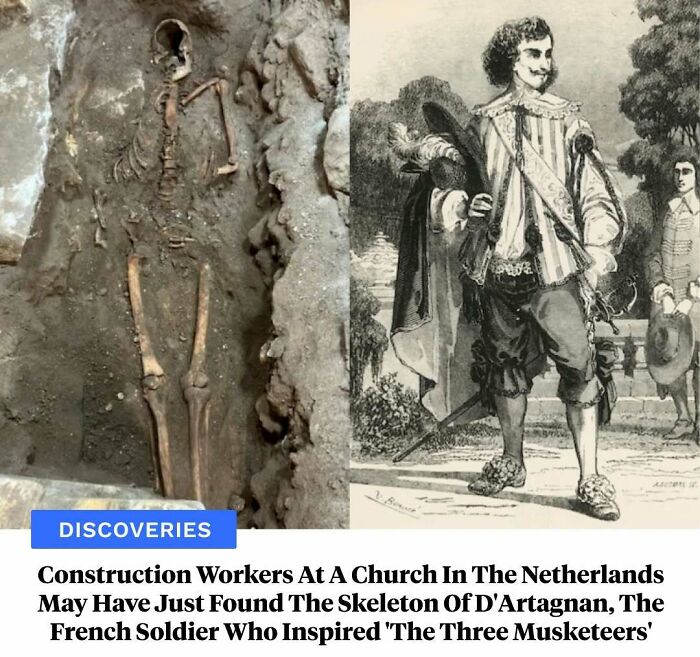 Skeleton of D'Artagnan discovered by construction workers in Netherlands church