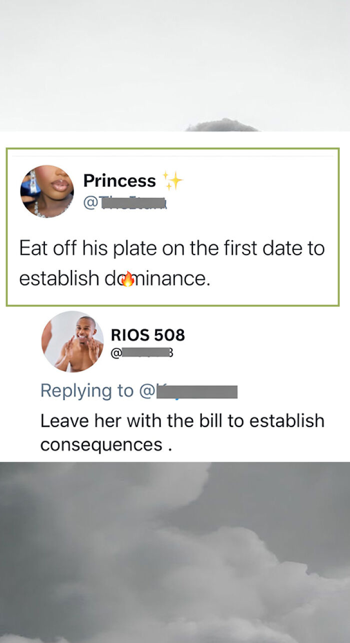 Savage comment on first date dominance by eating off his plate and bill consequences