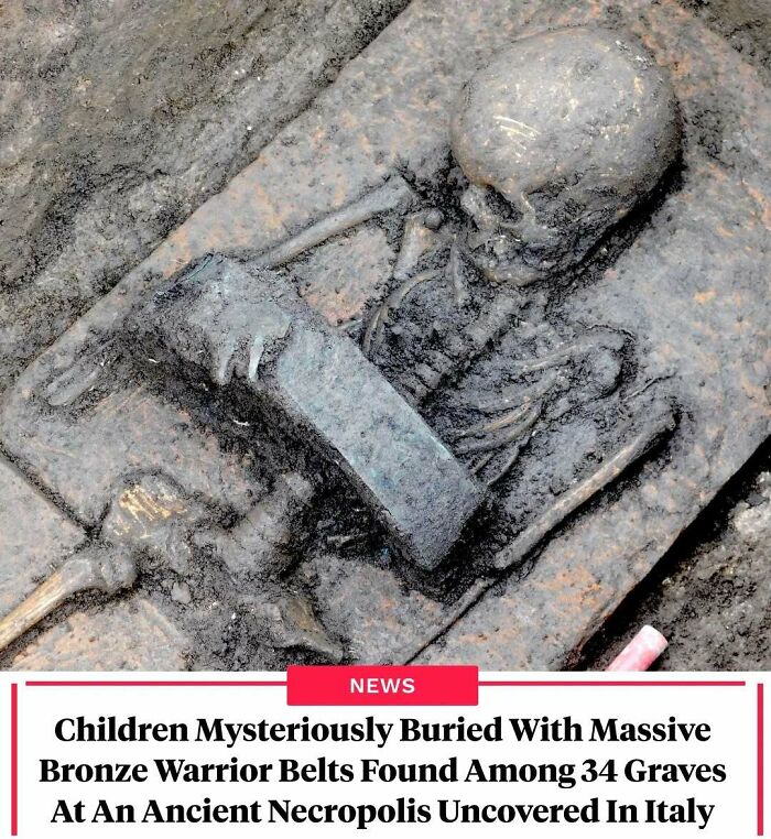 Skeleton buried with bronze warrior belts found in ancient Italy necropolis