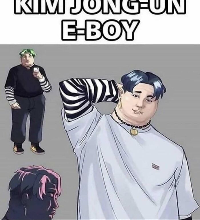 Cartoon drawing of Kim Jong-Un styled as an e-boy fashion
