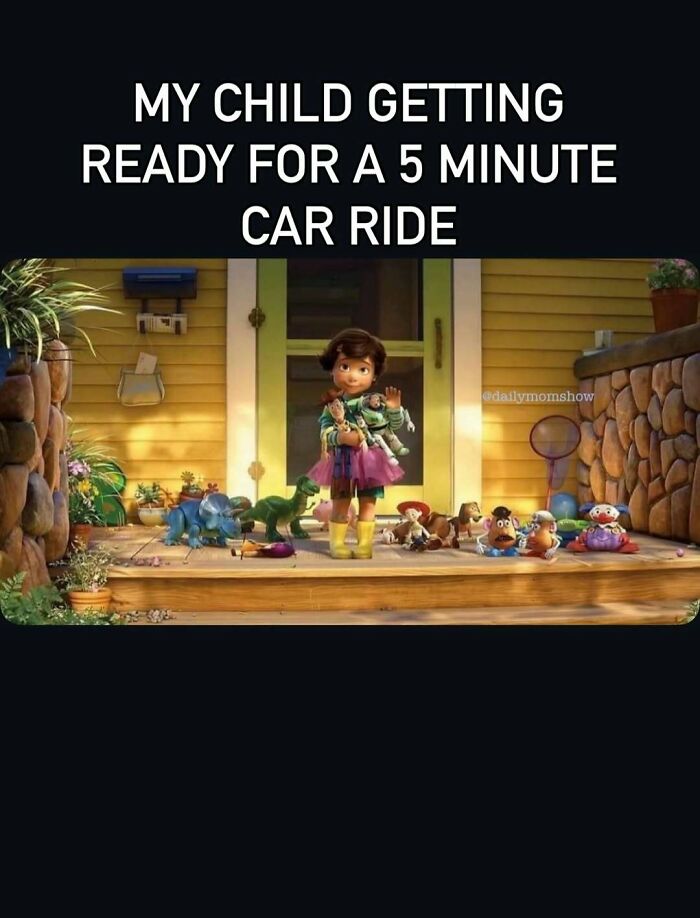 Animated meme of child getting ready for a short car ride