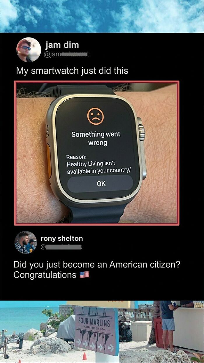 Savage comment on smartwatch error about healthy living availability in America