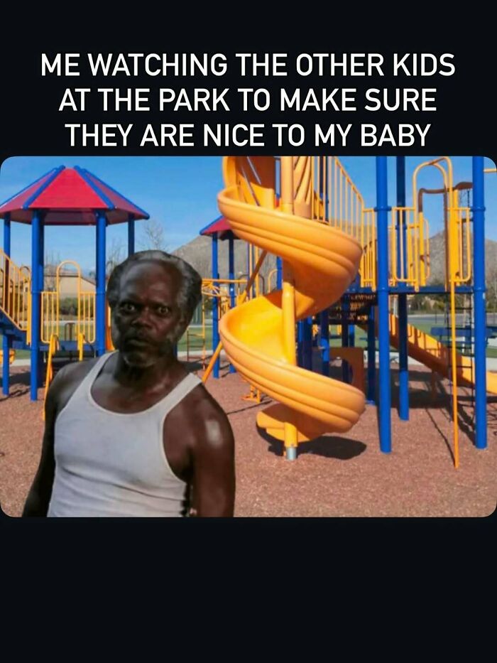 Parent watching kids at park to protect baby meme