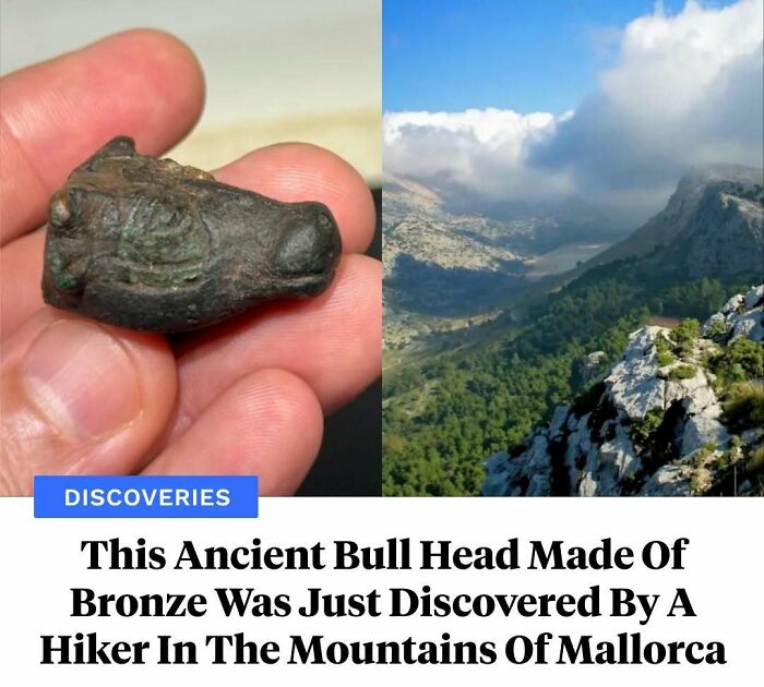 Ancient bronze bull head found by hiker in the mountains of Mallorca