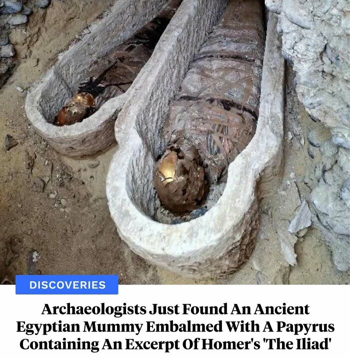 Ancient Egyptian mummy embalmed with papyrus containing Homer's Iliad