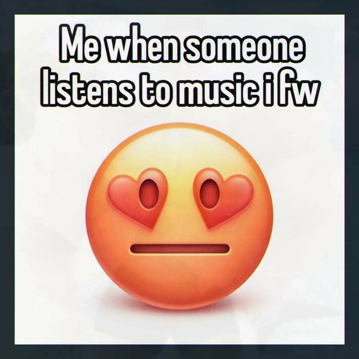 Heart-eyed emoji with text about music taste and feelings