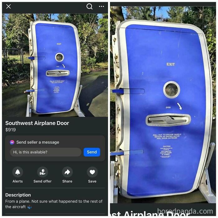 Southwest airplane door with exit sign on Facebook Marketplace
