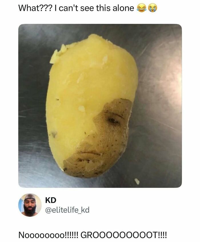 Potato with face appears like Groot funny meme