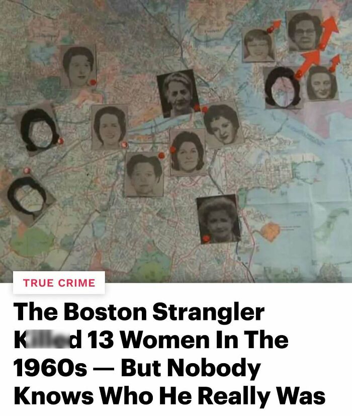 Map with photos related to Boston Strangler case from 1960s