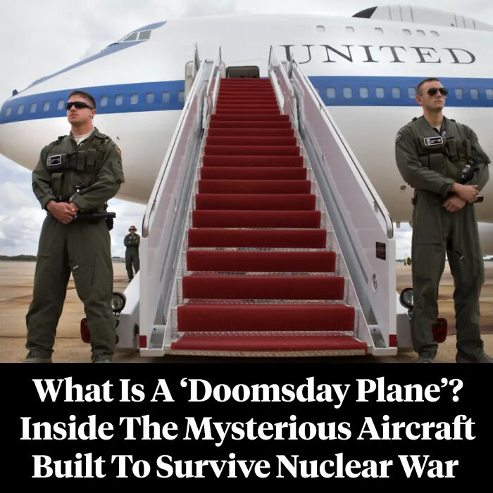 Doomsday plane guarded by military personnel designed to survive nuclear war