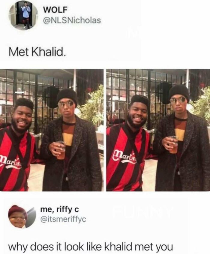 Photo of two men with comment about who met Khalid