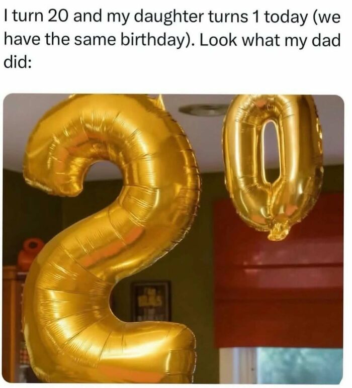 Gold balloons shaped as number 20 celebrating shared birthday