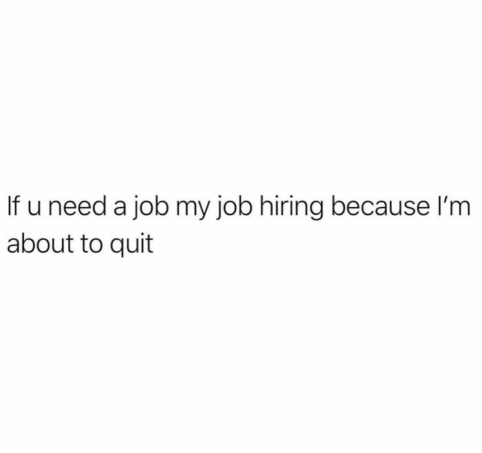 Text meme about job quitting with random ridiculous memes