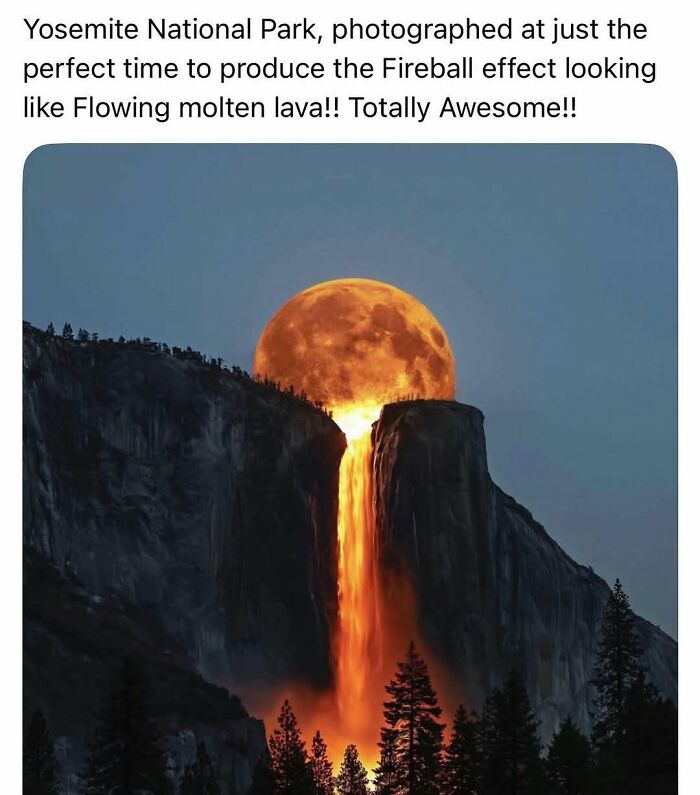 Yosemite National Park fireball effect with moon and waterfall