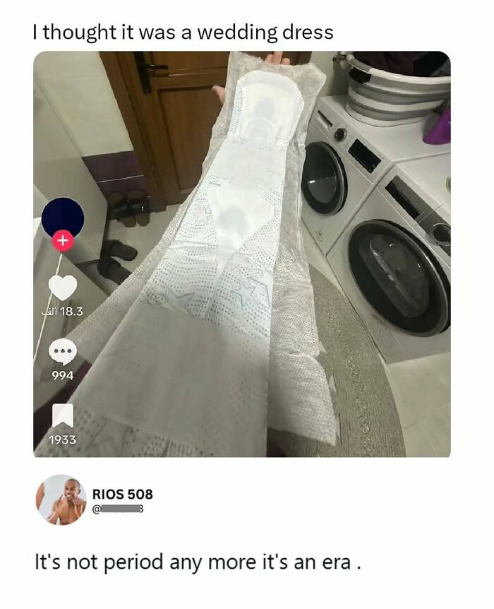 Savage comment comparing a sanitary pad to a wedding dress period era humor