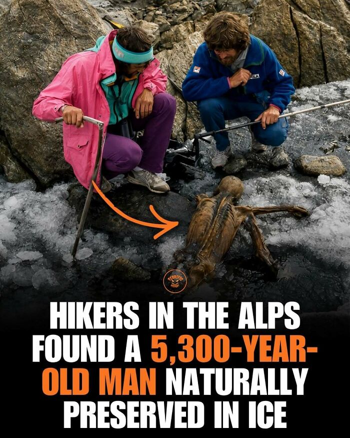 Hikers discover a 5300-year-old man naturally preserved in ice in the Alps