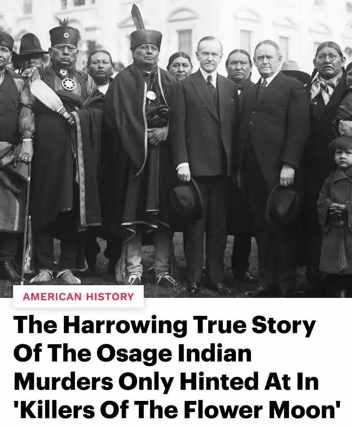 Historical photo of Osage Indian leaders and officials discussing history facts