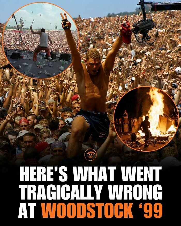 Large crowd at Woodstock 99 concert showing tragic events