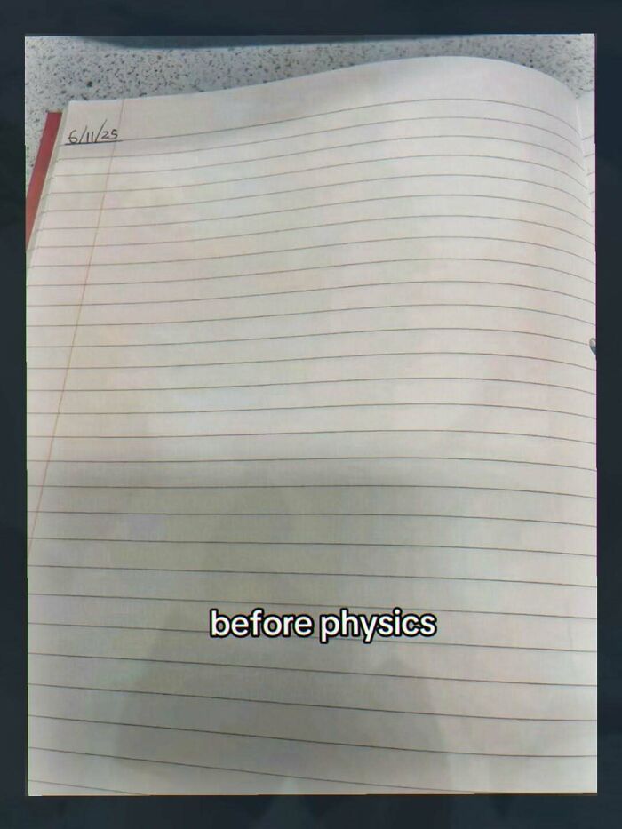 Blank lined notebook page before physics class
