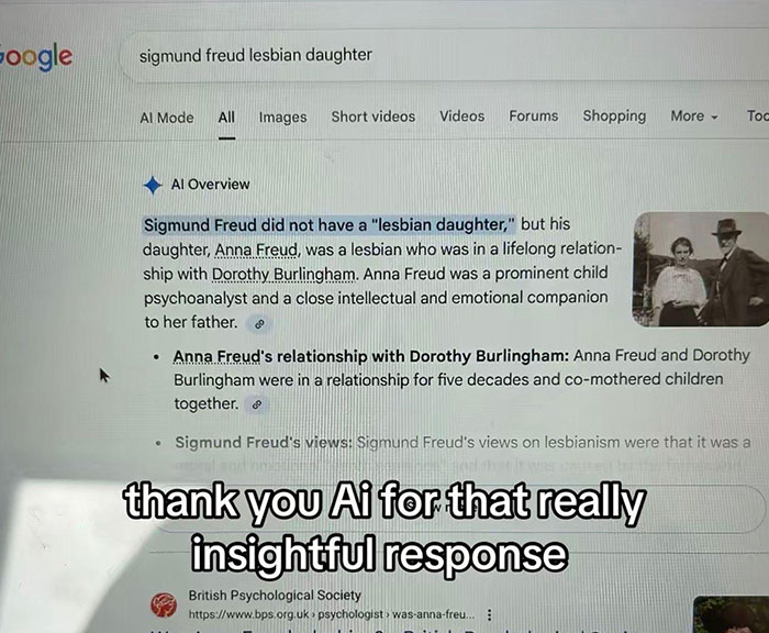 Google AI response correcting misconception about Sigmund Freud's lesbian daughter