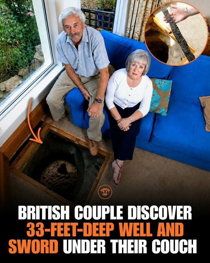 British couple uncover a 33-feet-deep well and sword under their couch