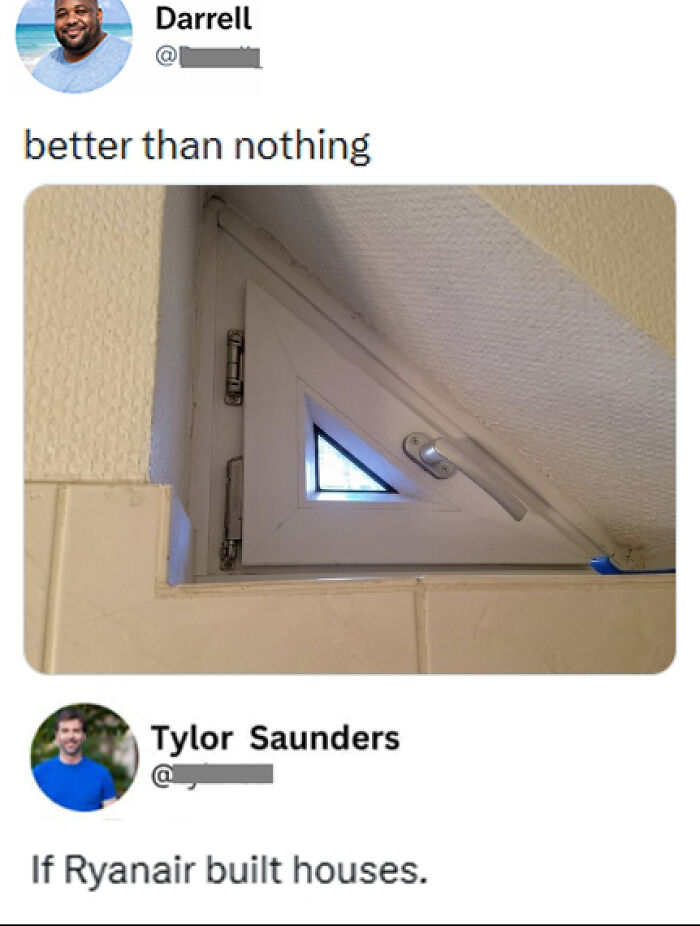 Funny window design joke about Ryanair built houses