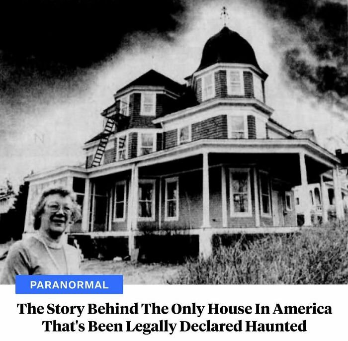 Black and white image of the only legally declared haunted house in America