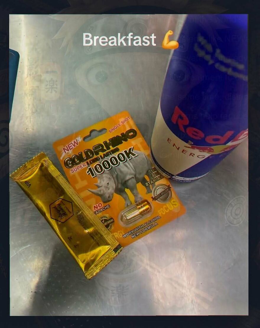 Energy supplement and drink shown as a weirdly relatable breakfast post