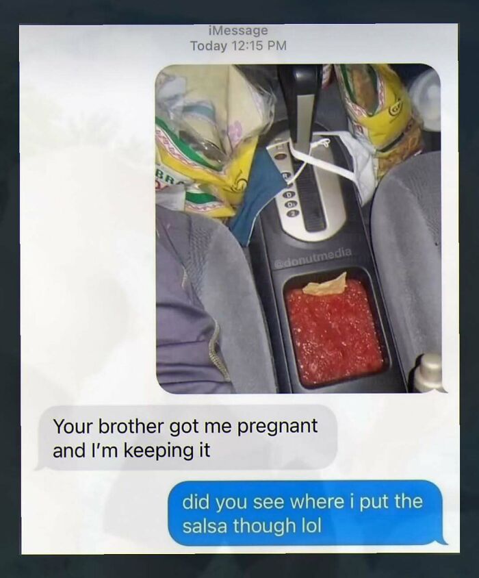 Car console accidentally filled with salsa shown in a funny text exchange