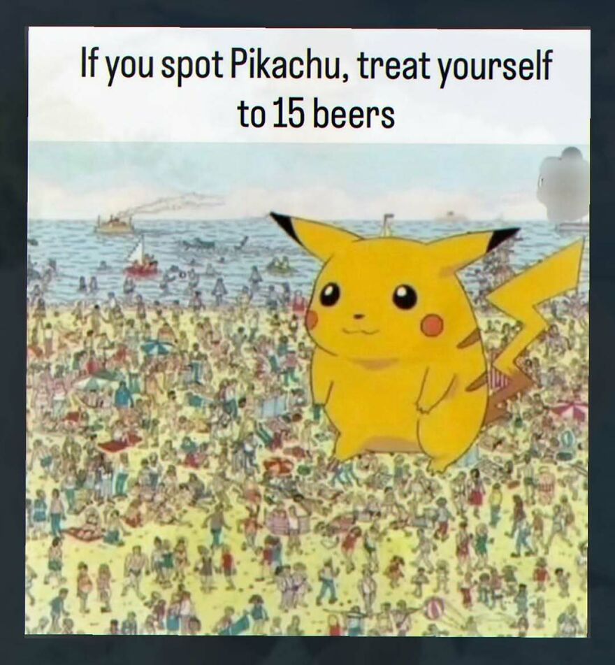 Relatable unhinged post featuring Pikachu with text about treating yourself to beers