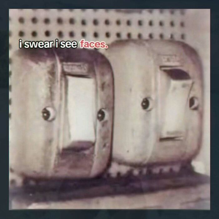 Funny random image of electrical outlets that look like faces making no sense