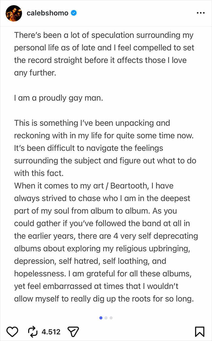 Instagram post where rockstar publicly comes out as a proud gay man Instagram post where rockstar publicly comes out as a proud gay man