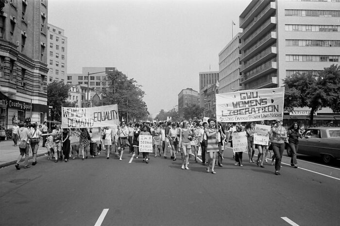 Historical black and white photo of women protesting for safe legal abortions saving thousands of lives