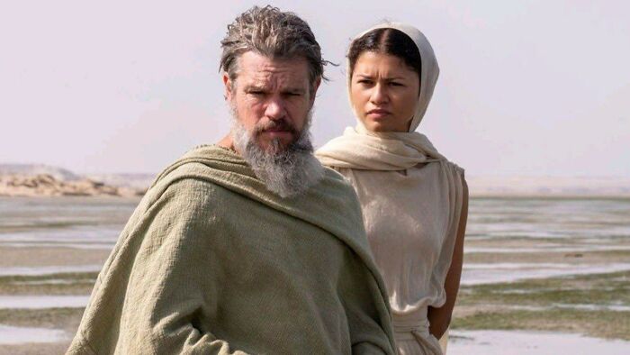 Actors in costume on location for The Odyssey movie