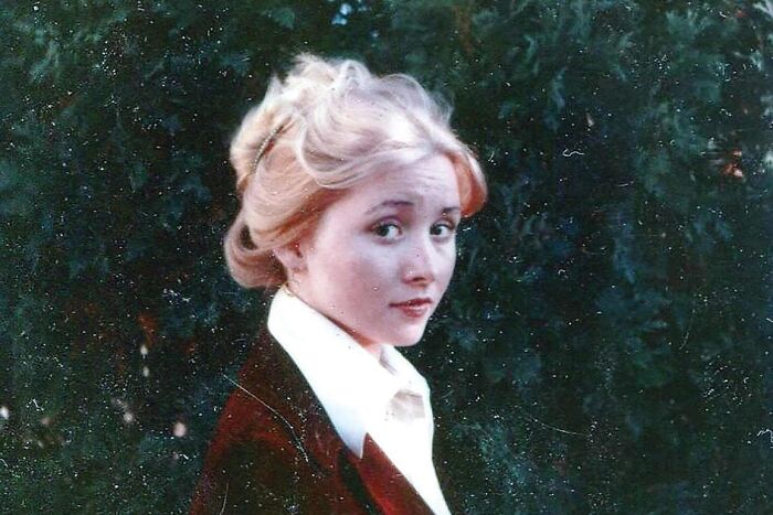 Portrait of a blonde woman in vintage style related to creepy strange cases
