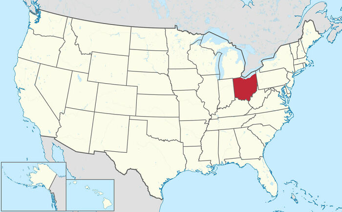 Map of United States with Ohio highlighted in red
