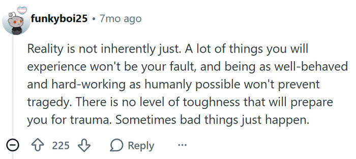 Adult problems and surprises about unexpected trauma and reality's unfairness