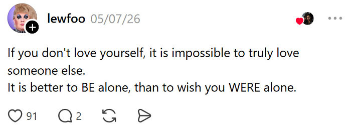 Post about self-love and loneliness in adult problems and surprises