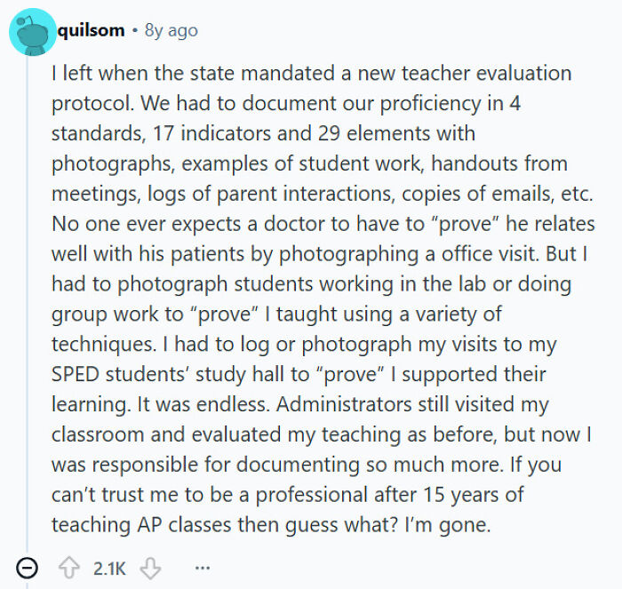 Teacher quit over exhaustive documentation in new teacher evaluation protocol