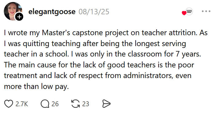 Teacher attrition caused by poor treatment and lack of respect from administrators